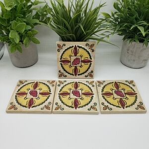 Set of Four Vintage Purple Grape and Leaf Design Decorative Tile Coasters